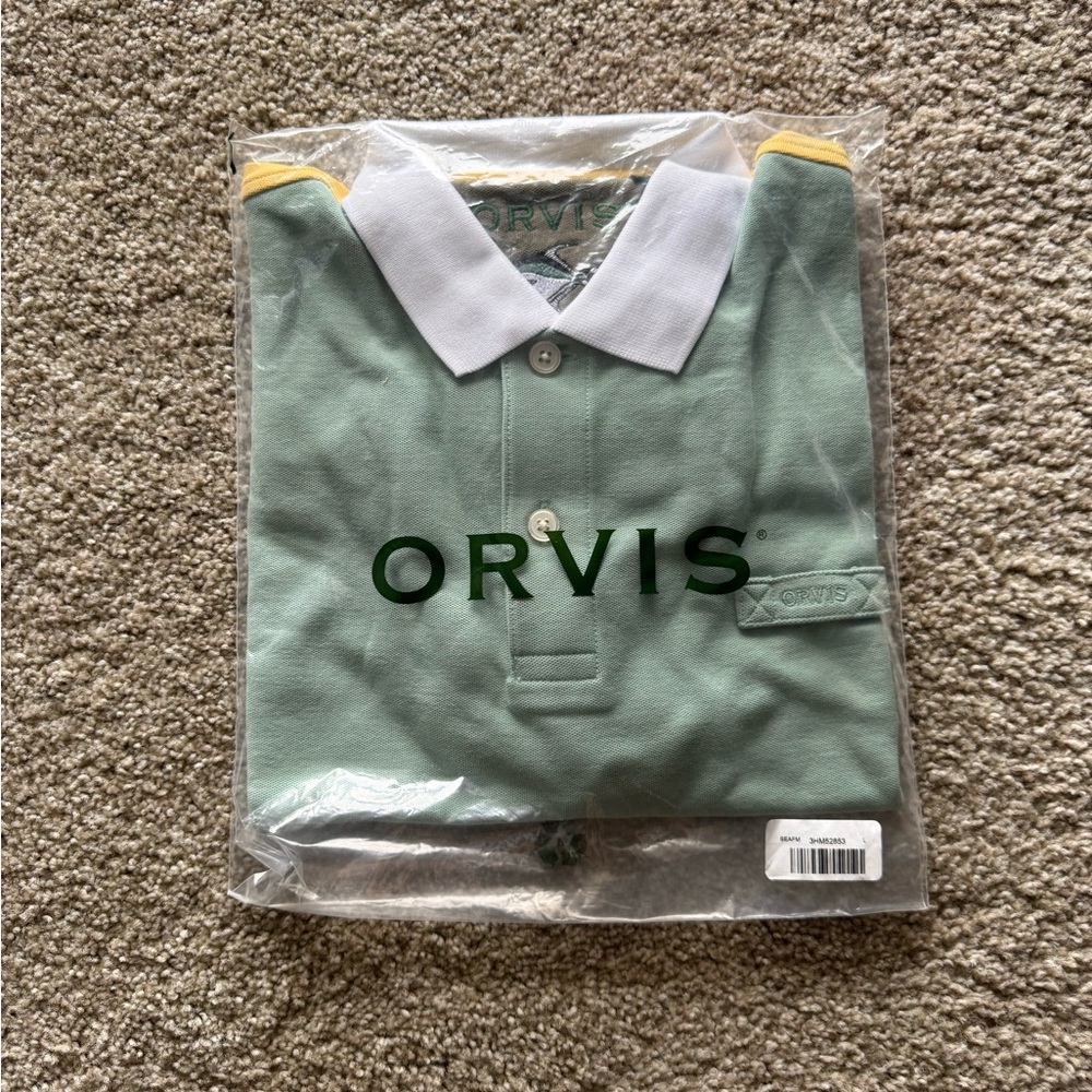 Orvis Green and White Polo Shirt